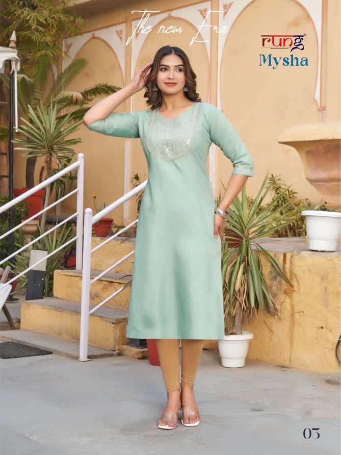 Mysha By Rung Rayon Embroidery Kurtis Wholesale Clothing Distributors In India